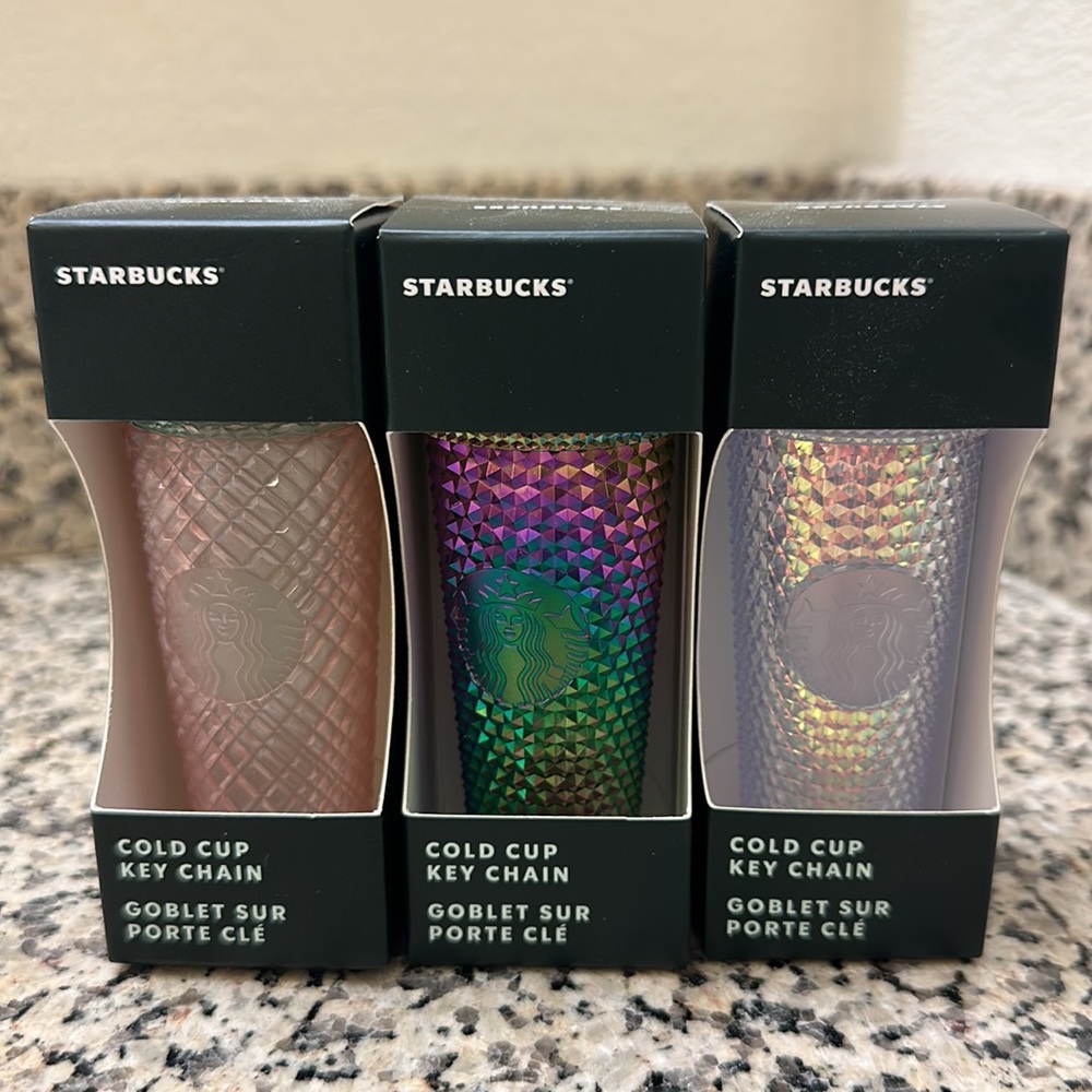 Starbucks Keychain Bundle of 3, Oil Slick, Iridescent Unicorn & Pink/Green